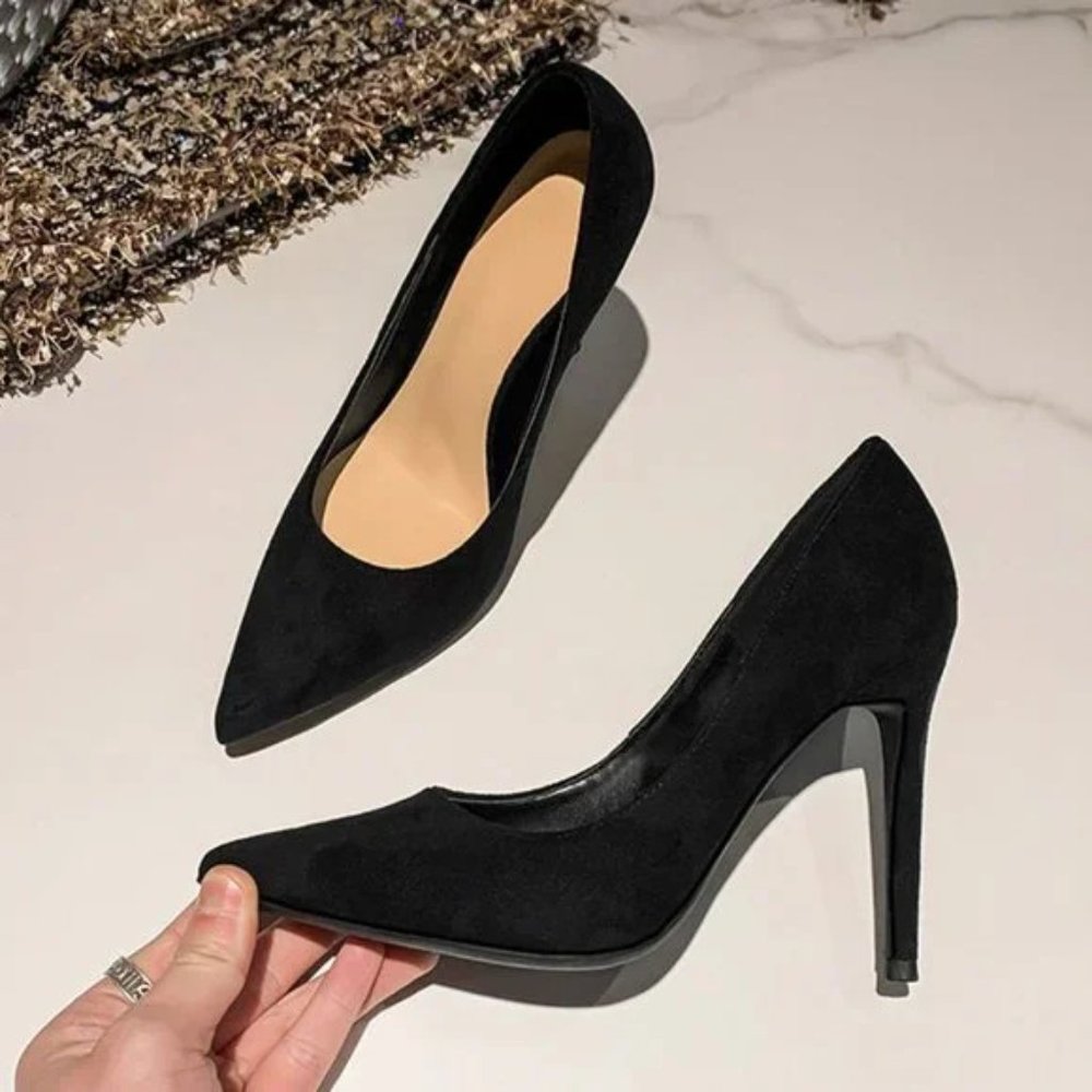 New velvet high -heeled shoe women's fine heel soft leather pointed head size si - Picture 1 of 5